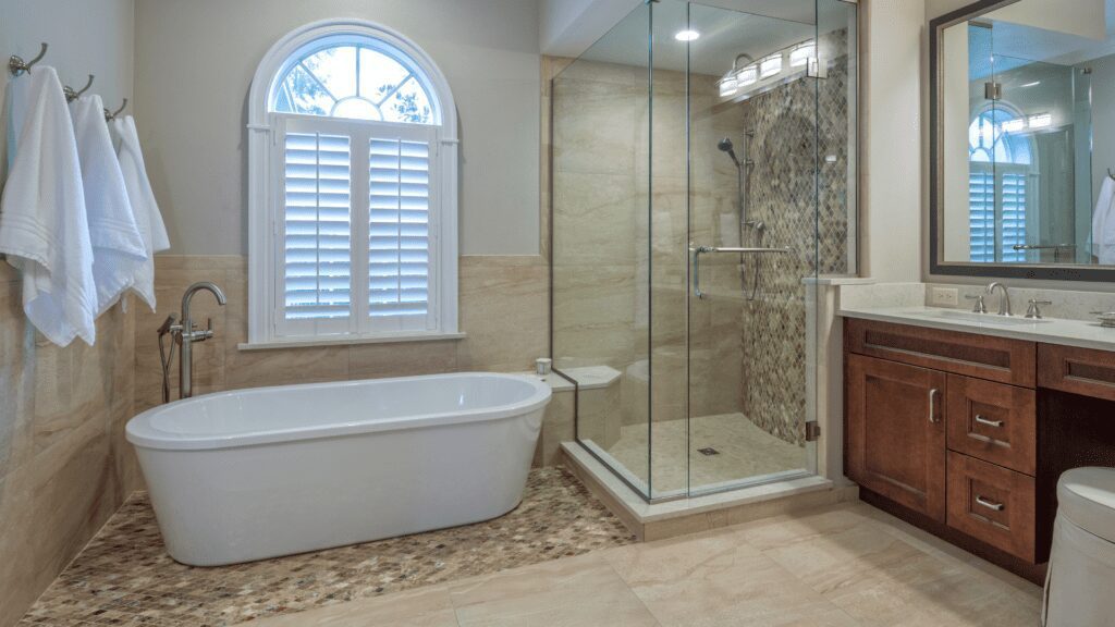 Elegant Bathtub and shower in a bathroom