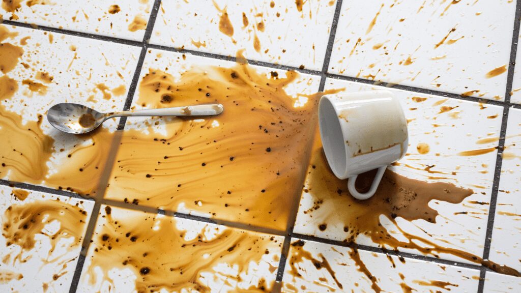 Coffee Spilled on ceramic tile flooring