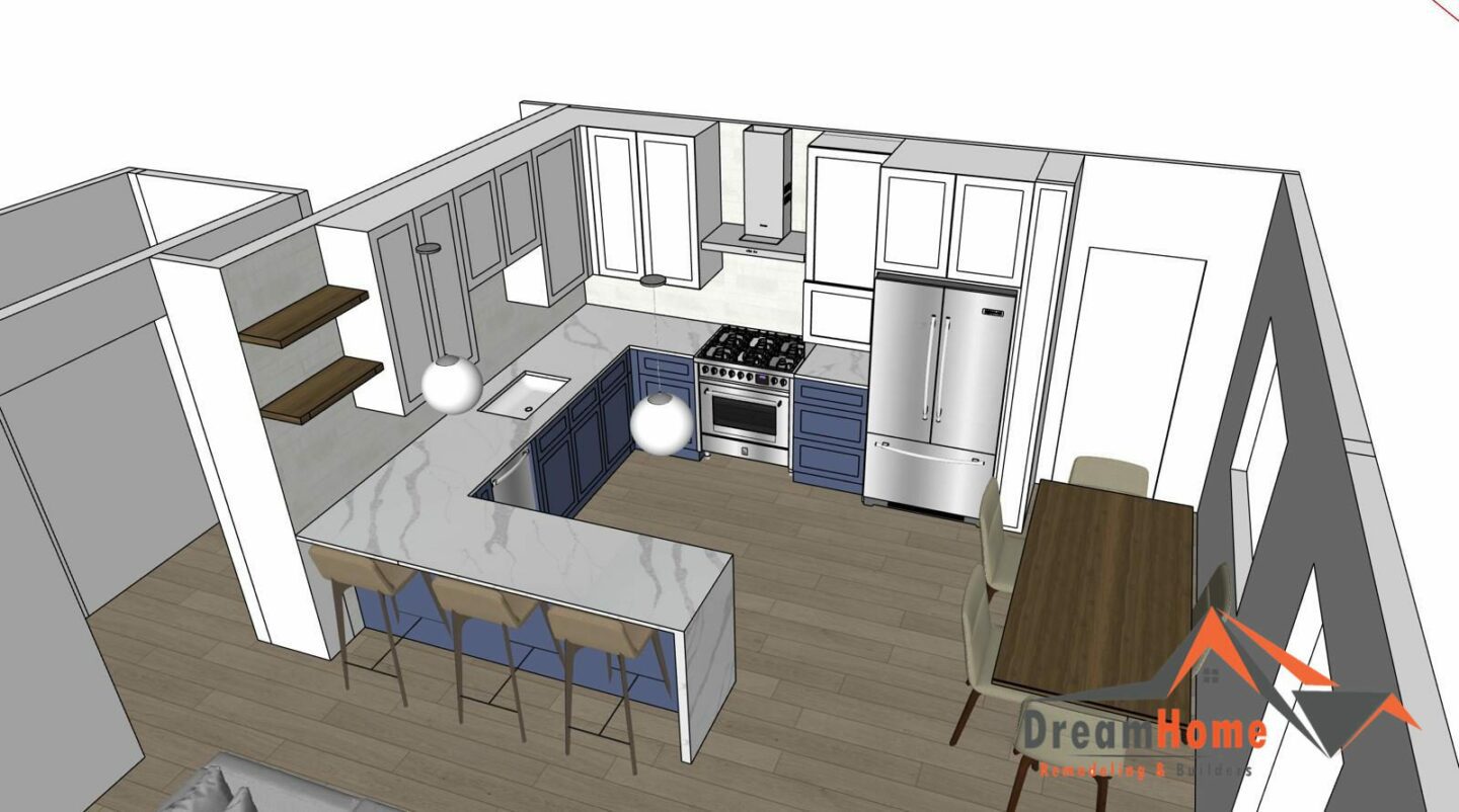 3D render of kitchen remodel